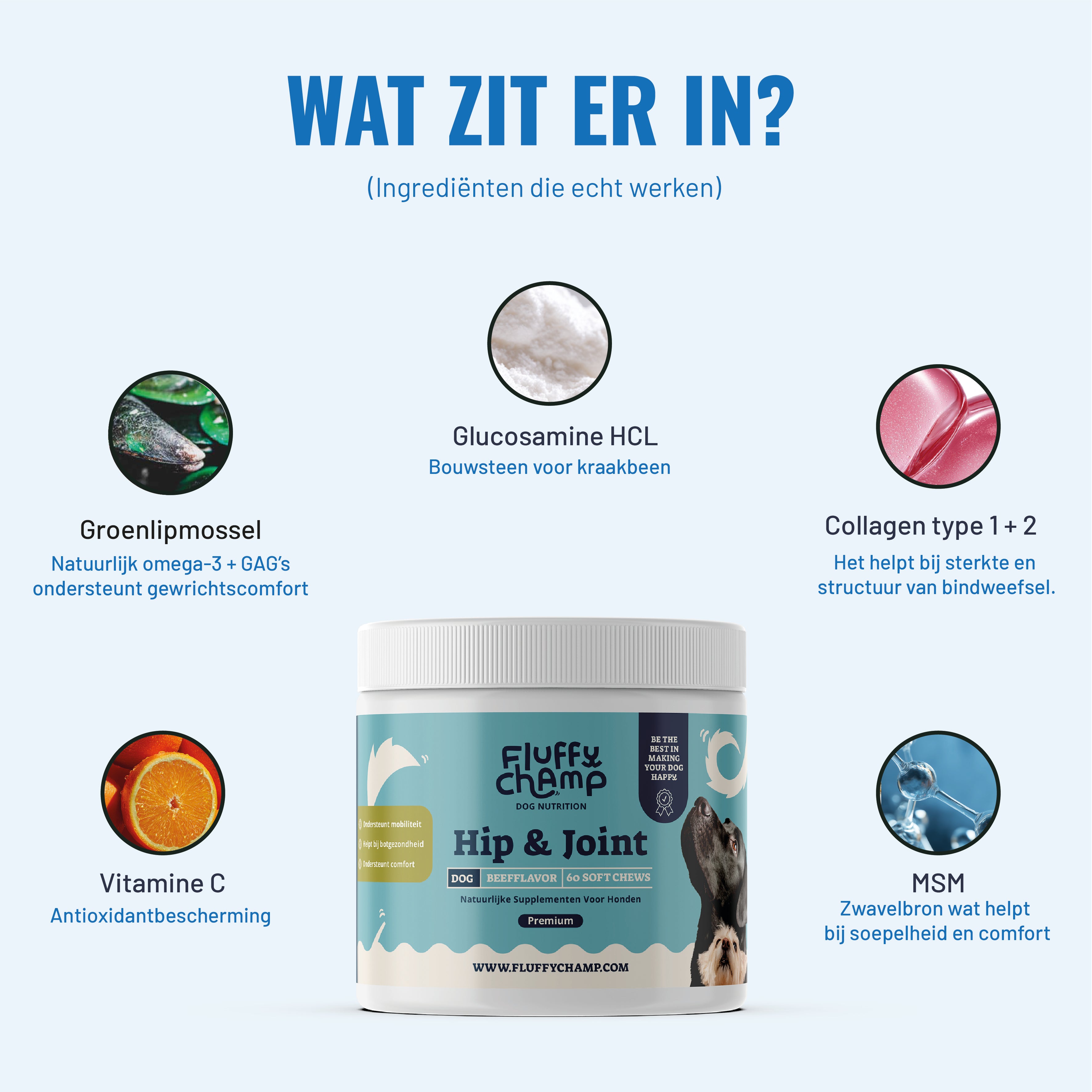 Hip & Joint Honden – 60 Kauwsnoepjes met Rundvlees